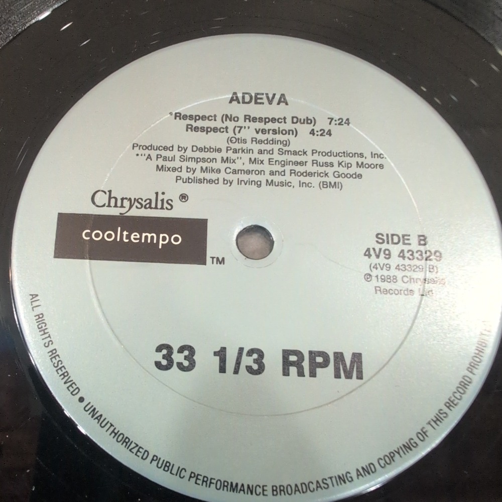 Adeva Respect 12 inch Vinyl Single 1988 Chrysalis Cooltempo 4V9 43329 VG - Picture 7 of 7
